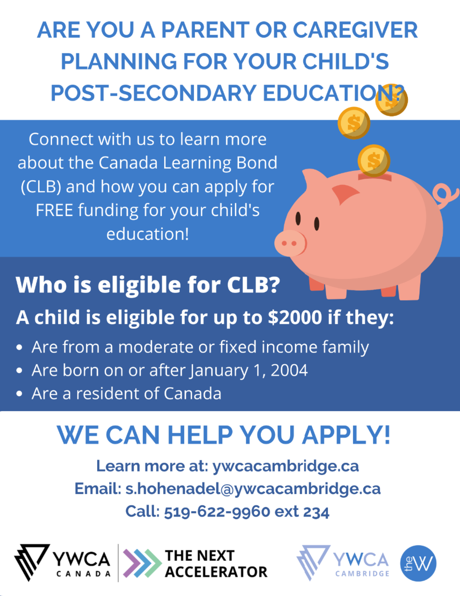 Learn more about the Canada Learning Bond, who is eligible and how to apply. Is your child  born after Jan1, 2004 and living in a household with a moderate or fixed income?  This could help you with your child's post secondary education. Call 519 622 9960 ext 234 for help apply or ask questions. 